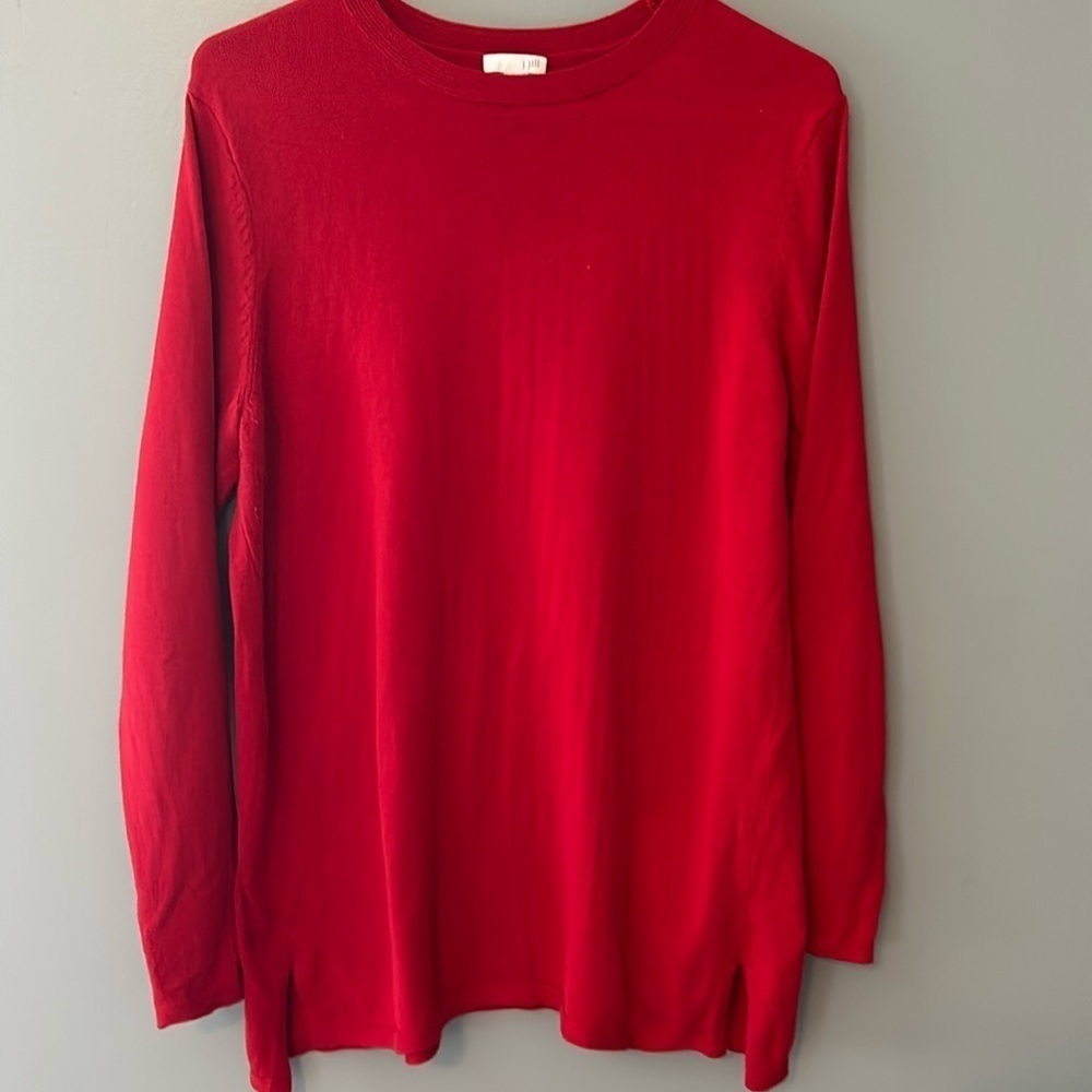 J.Jill Holiday Red Long Sleeve Pull Over Top Vented Sides Longer Fit Medium